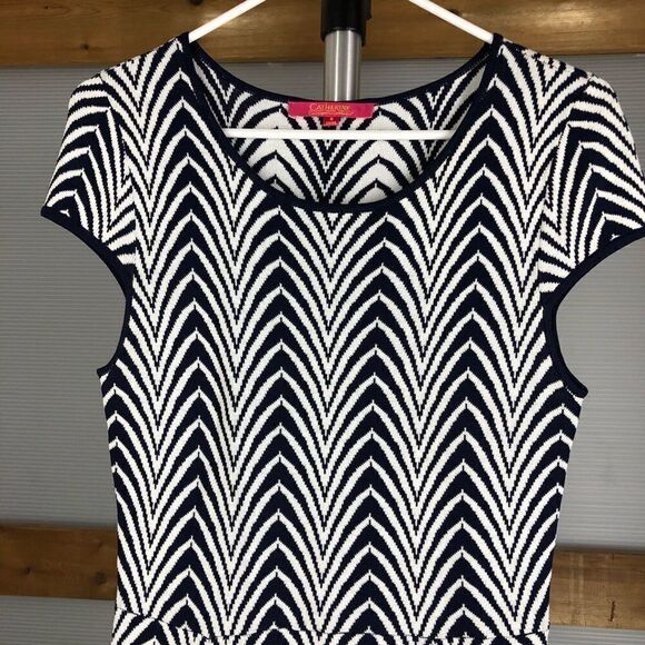 CATHERINE Malandrino Valerie Navy White ZigZag Knit Dress Sz‎ S - Picture 3 of 10